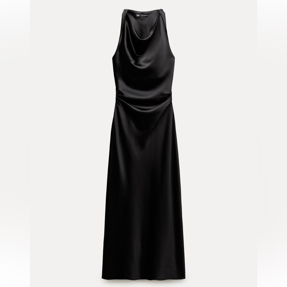 Zara black stain effect dress with twisted strap detail NWT